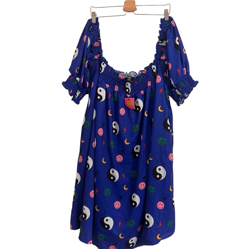 Dressed in LALA Forget The Rules Icon Blue Smocked Midi Dress NWT Size XL - Picture 2 of 13